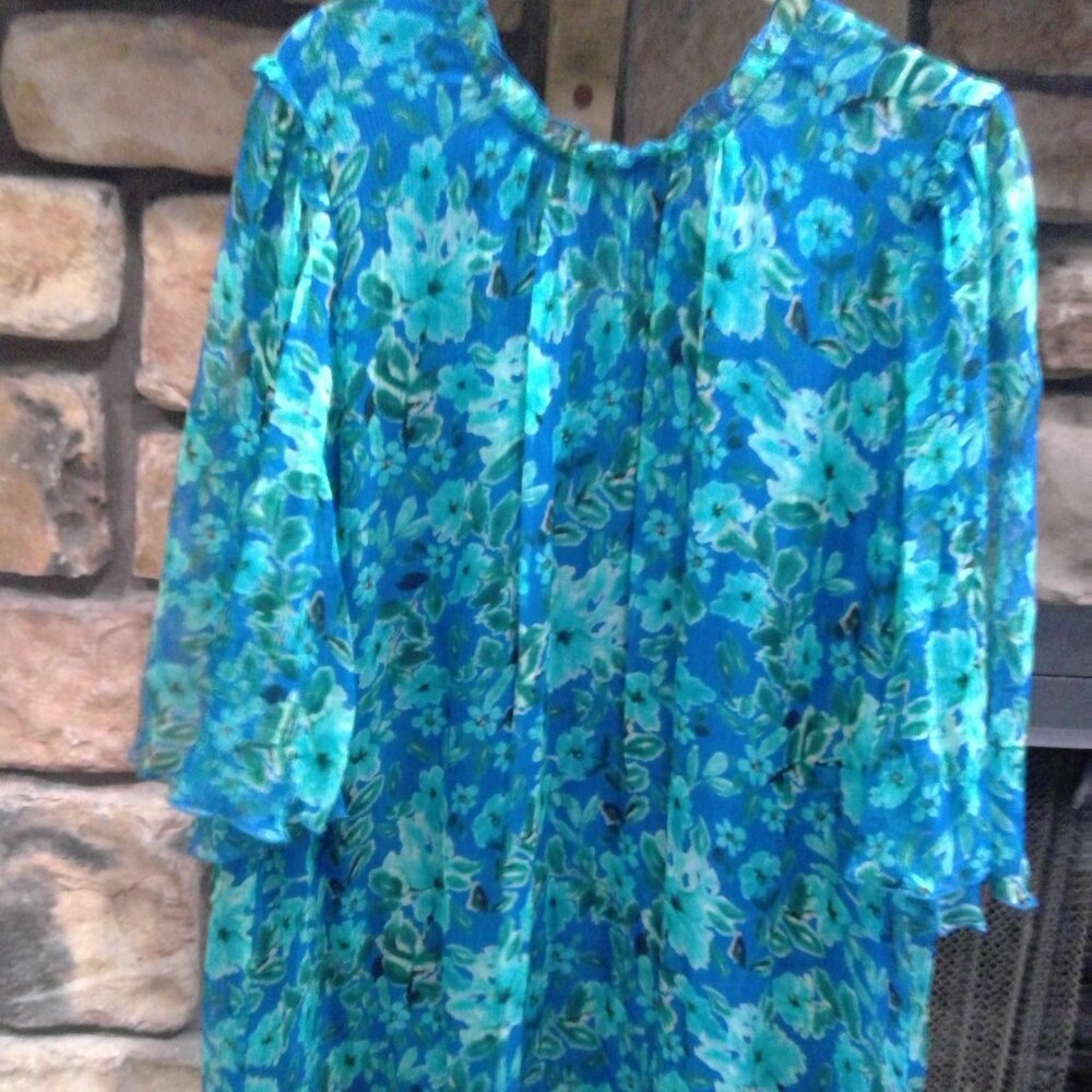 Johnny Was  Floral Print Jade Raquel Ruffle Silk Dress *NEW*